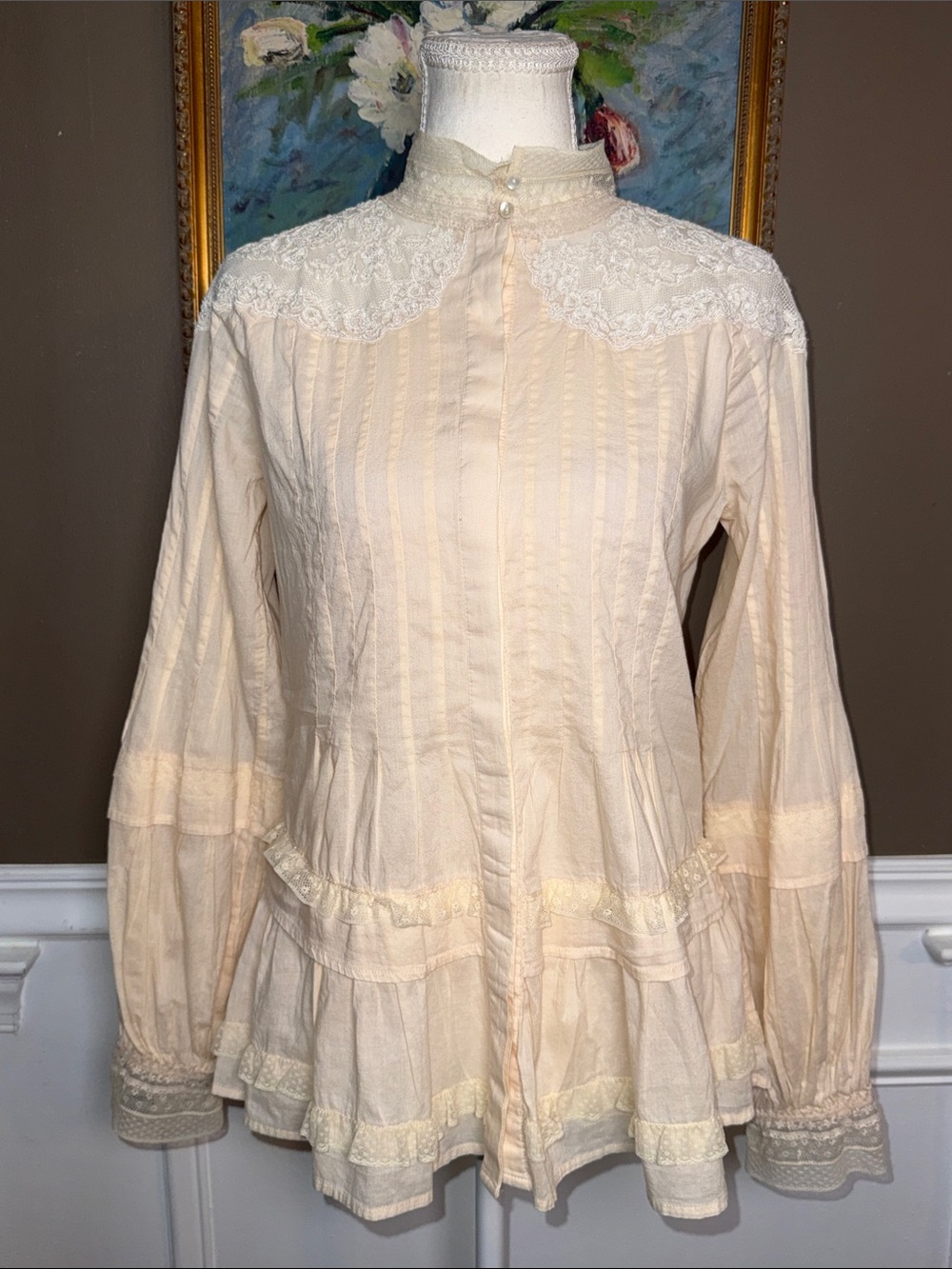 Intropia Lace Ruffle Cotton Blouse 36 Edwardian Victorian Boho